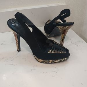 Snake print and Black Velvet Slingback stiletto platforms